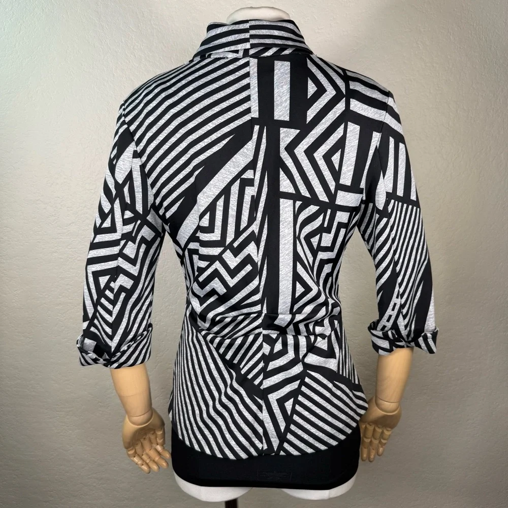 Joseph Ribkoff Geometric Ruched Striped Fitted Zip Blazer Light Jacket SZ 10 EUC